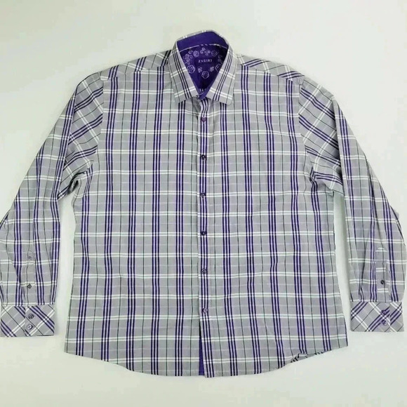 Zagiri 2XL Men's Purple White Green Blue Plaid Embroidered Logo Cotton Shirt - Picture 1 of 10